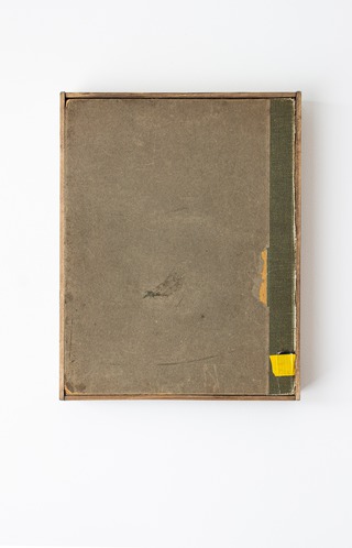 Page 12, Oil on reclaimed book cover, 36 x 28cm, 1957-2020